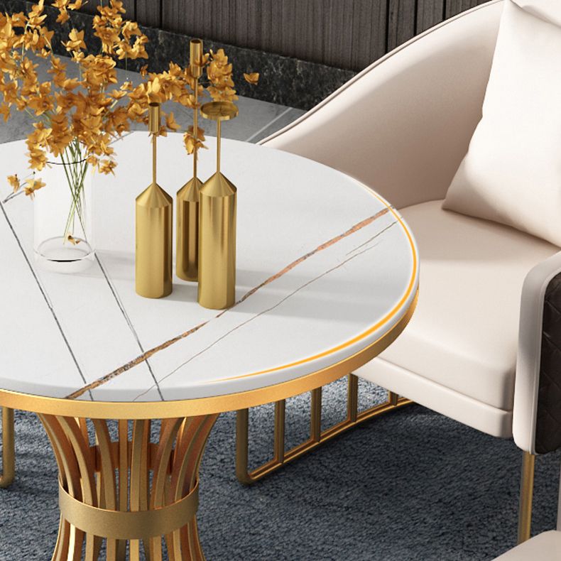 Traditional Luxury Round Dining Table Matte Finish Stone Top Dinette Table for Home