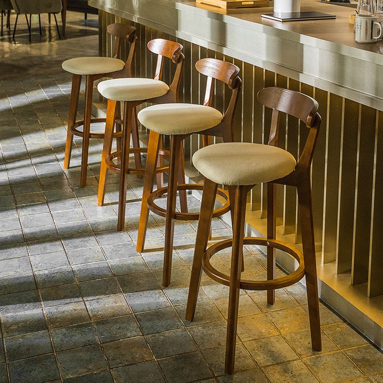 Modern Rubberwood Footrest Stool Milk Tea Shop Upholstered Bar Stools
