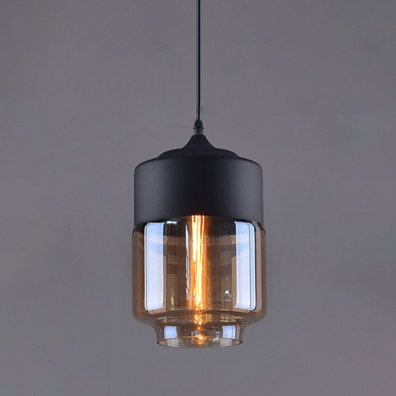 Lampada a sospensione in vetro trasparente a 1 luce, luce sospesa industriale contemporanea con top metallico
