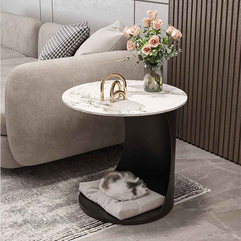 Contemporary Round Double Tier End Table Slate Top Side End Table