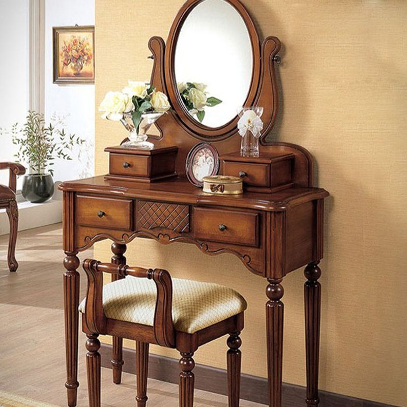 Solid Wood Makeup Table 57.08" H Makeup Vanity with 4 Drawers