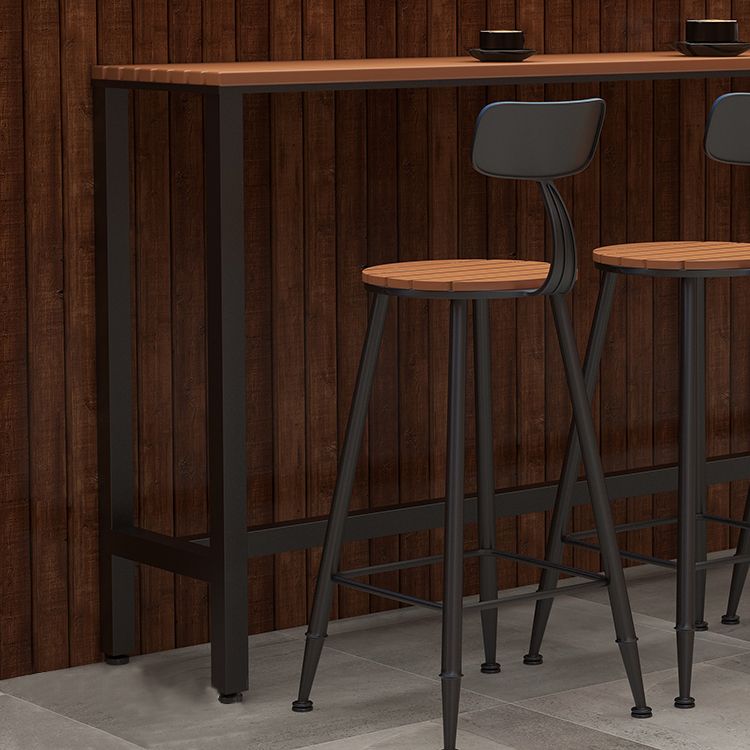 Outdoor Wood Rectangle Bar Height Table Modern Brown Trestle Bistro Bar Table