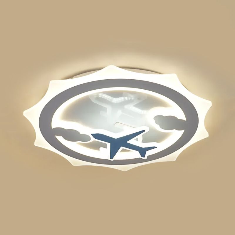 Sun Thin Deckenleuchte aus Acryl für Kinder, weiße LED-Einbauleuchte mit Wolken- und Flugzeugmuster