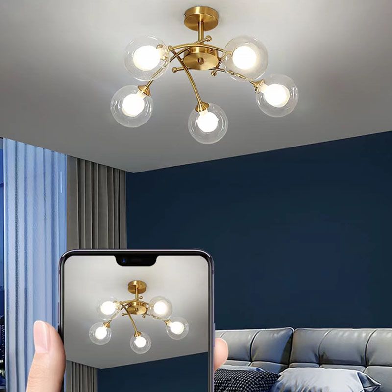 Nordic Style Copper Ceiling Light Ball Shape Ceiling Lamp for Bedroom