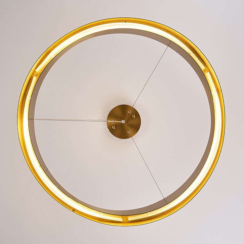 Suspension à 1 lumière Lumière Postmoderne Ring Forme des luminaires de lustre en métal en or
