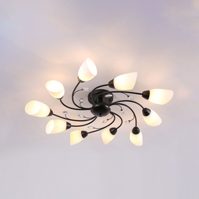 Black Flush Mounted Lamp Simple Style Glass Cone Ceiling Light Fixture