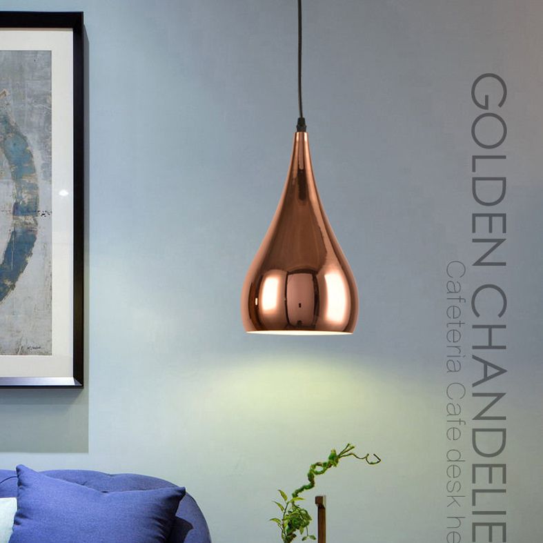 Shaded Dinning Room Pendant Ceiling Light Metal Nordic Hanging Ceiling Light in Rose-Gold