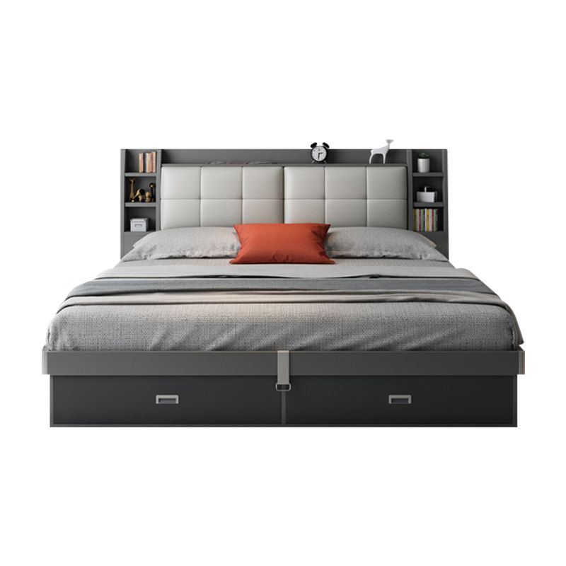 Upholstered Headboard Standard Bed with Storage Gray Wood 38.58" High