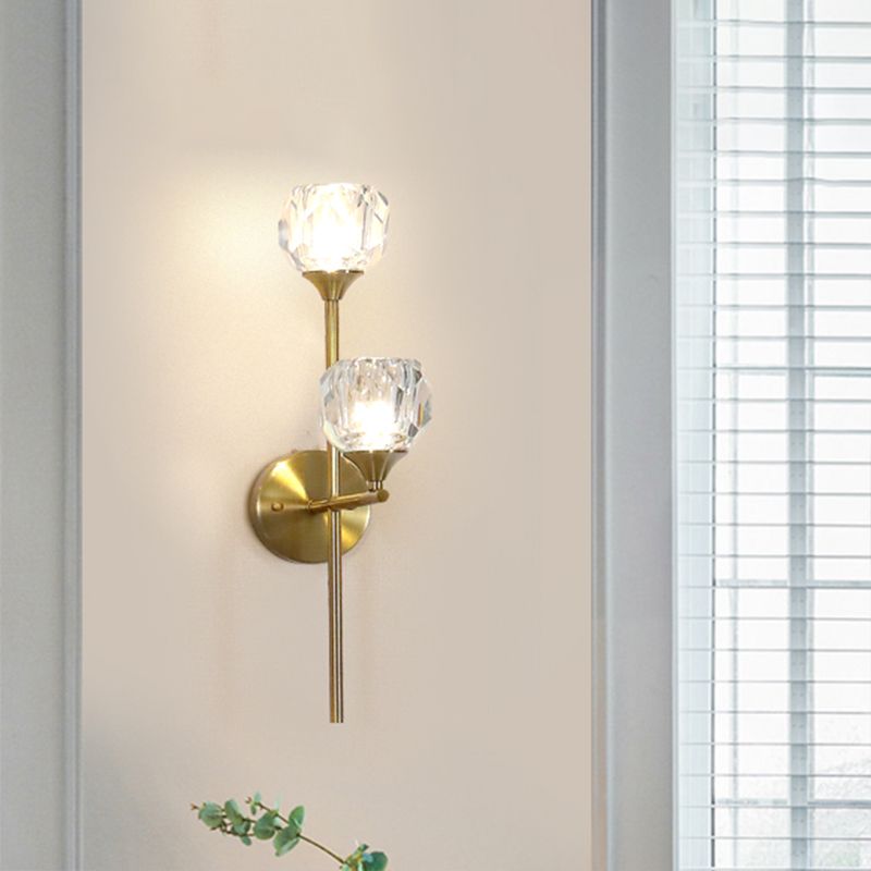 Ball Up Wall Light Aymat Simple Style Faceted Crystal 2 Heads Gol Finishin Murd Murd Lighting