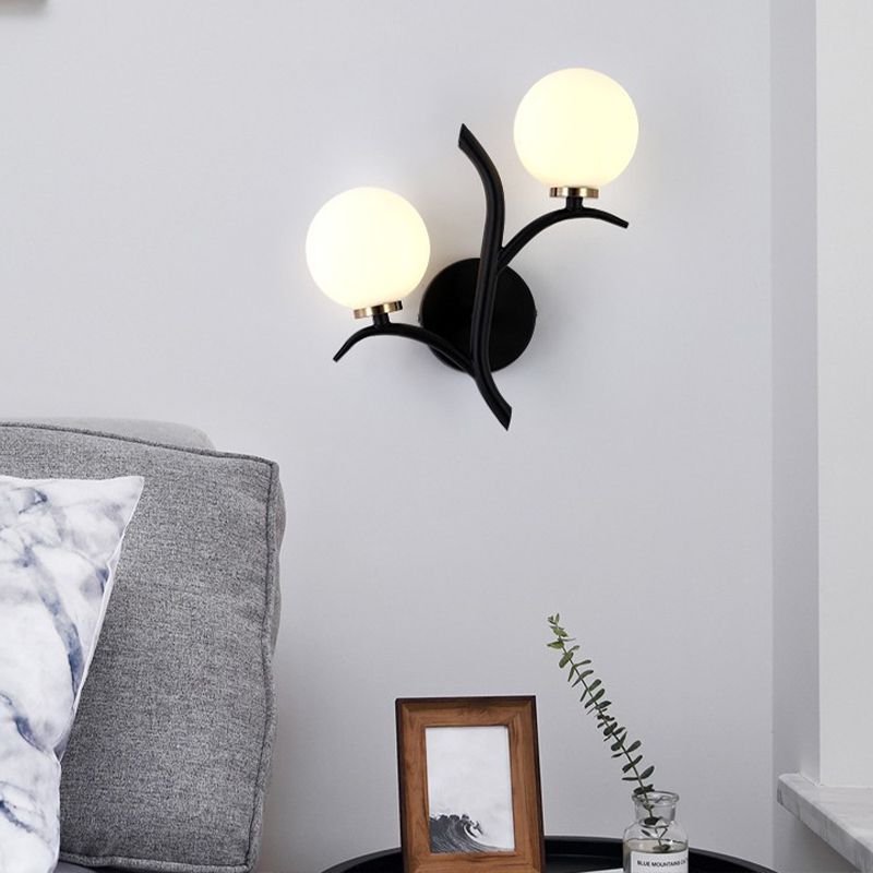 Modern Style Globe Wall Light Glass 2 Light Sconces for Bedroom
