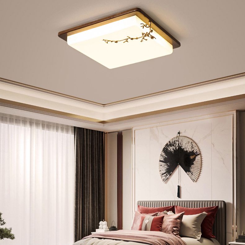 Moderne geometrische LED-Deckenleuchte für Wohnzimmer aus Holz mit goldenem Baumdekor
