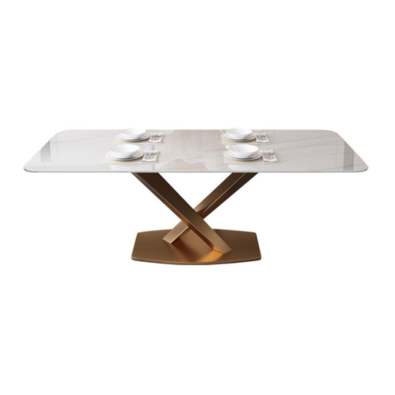 Traditional Luxury Pedestal Table Stainless Steel Base Rectangle Dinner Table for Home