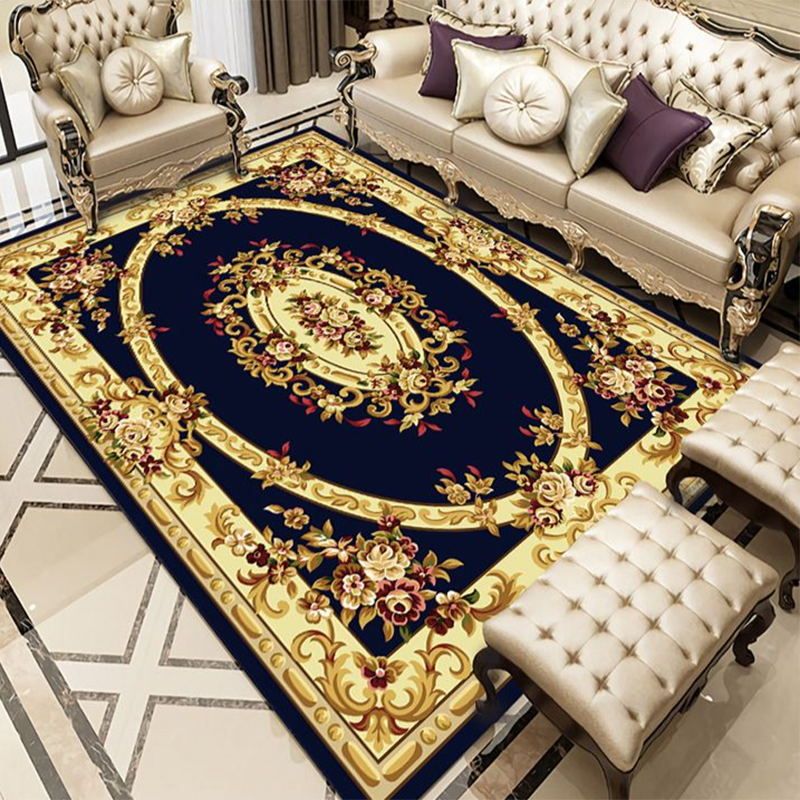 Navy Medallion Indoor Rug Polyester Classic Area Carpet Non-Split Backing Rug for Indoor Room
