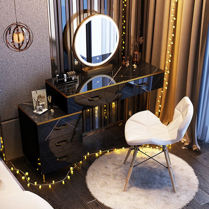 Glam Stone Top Makeup Dressing Table with Drawers in Black for Living Room