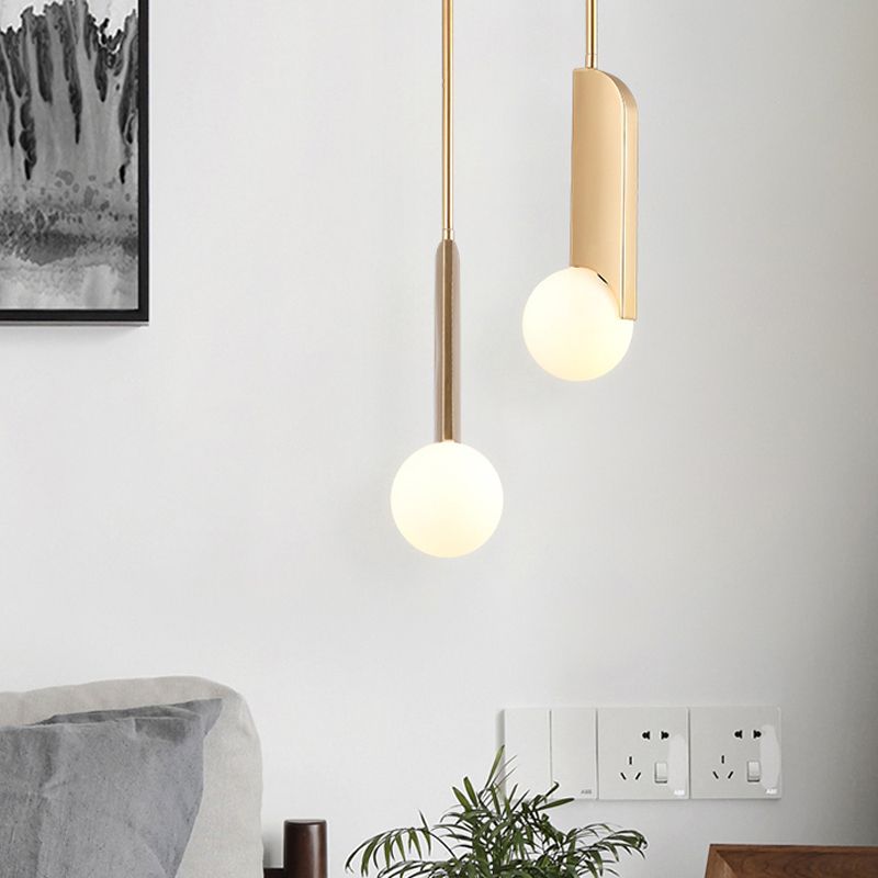 Creative Postmodern Ball Pendant Lamp Cream Glass 1/3-Bulb Dining Table Suspension Light in Gold