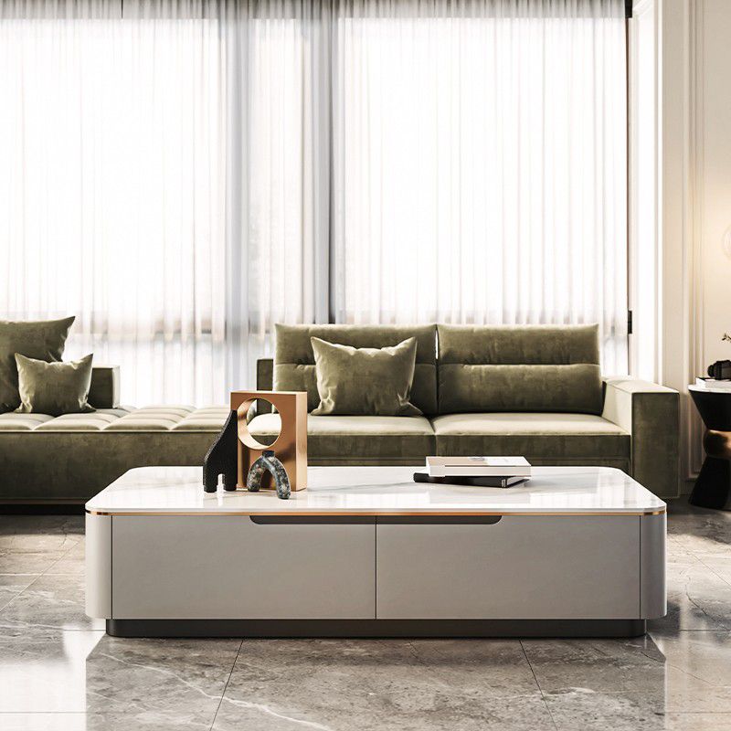 Glam Sled Coffee Table Slate Rectangular Coffee Table Set for Bedroom and Living Room