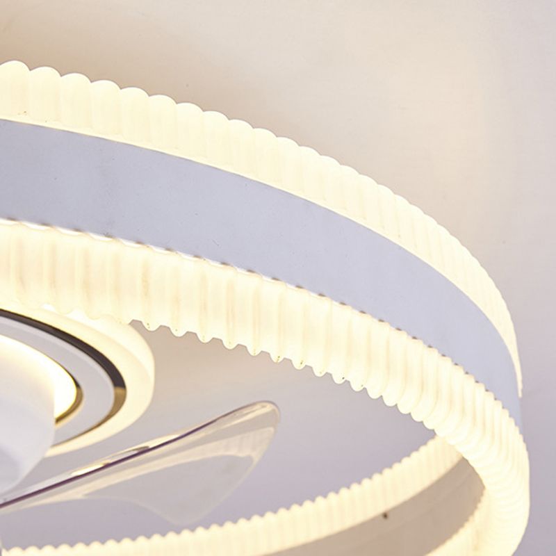 White Round Ceiling Fan 360 Degree Rotatable Minimalist Semi Flush Mount Light