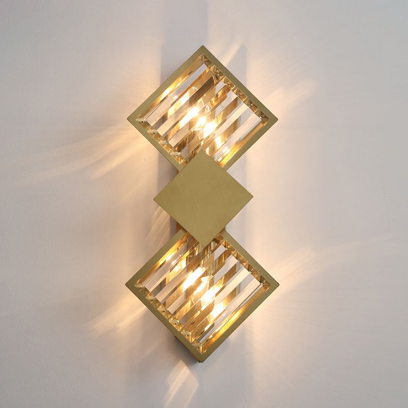 2-Light Geometric Wall Light Fixture Modern Crystal Wall Sconce Light