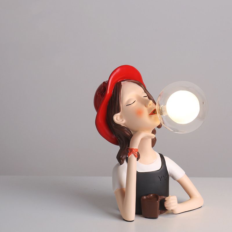 Lampada da tavolo statue in resina creativa moderna luce notturna a 1 luci con tonalità in vetro a sfera