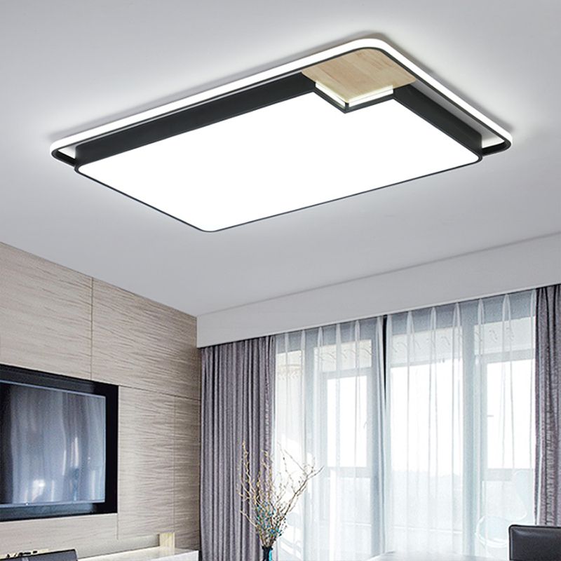 Rectangle Splicing Surface Ceiling Light Nordic Acrylic Lounge LED Flush Mount Lamp in Black-Wood
