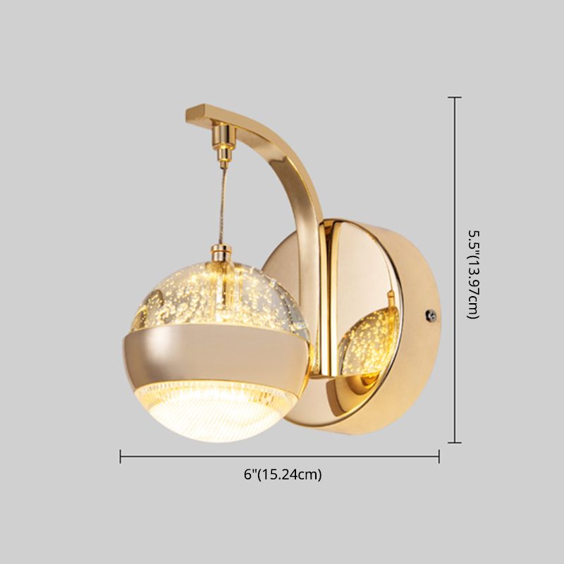 Bedroom Sconce Light Fixture Modern Style Gold LED Wall Lighting Fixture with Round Crystal Shade