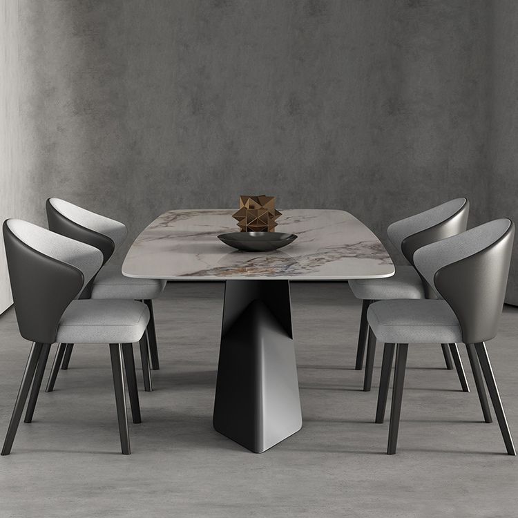 Modern Sintered Stone Rectangle Dining Set Standard Height Black Legs Home Dining Set