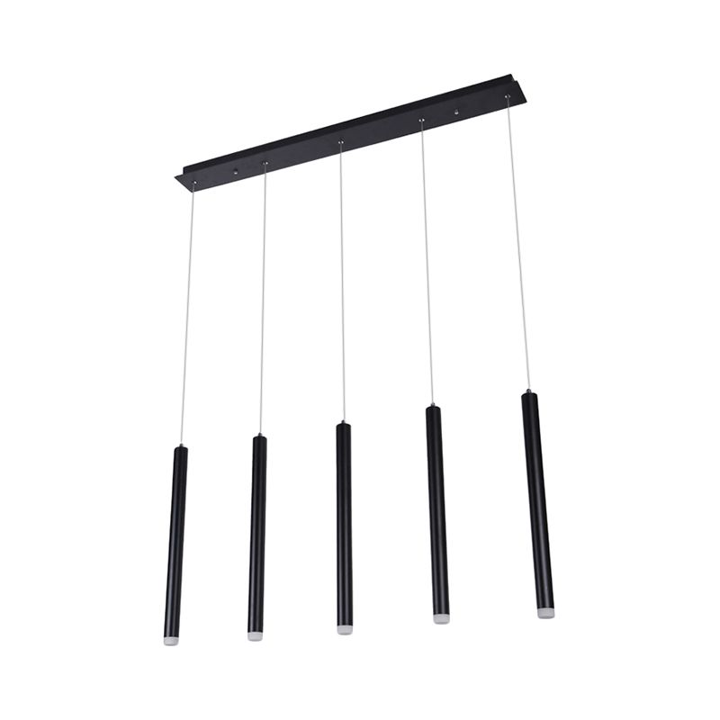 Black Pipe Pendant Lighting Modern 5/16 Lights Metal Cluster Pendant Light with Linear/Round/Rectangle Canopy in Warm/White