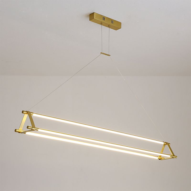 LED Linear Kitchen Island Lighting in Gold Contemporary Solid Brass Ceiling Pendant