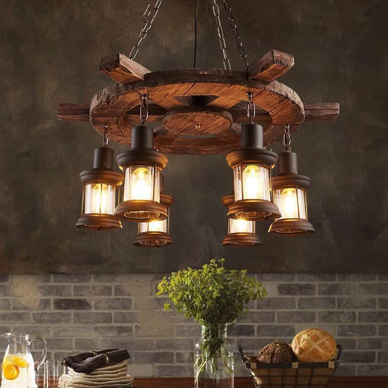 CHANDELIER LETRAGE RÉTRO RÉTRO RETRO 6-LIGHTES VINTAGE NUTICAL KEROSEN LAMP DESIG