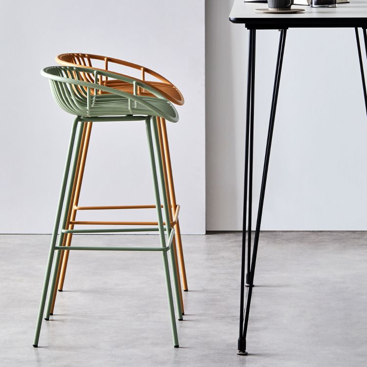 Contemporary Milk Tea Shop Footrest Stool Matte Finish Metal Barstool