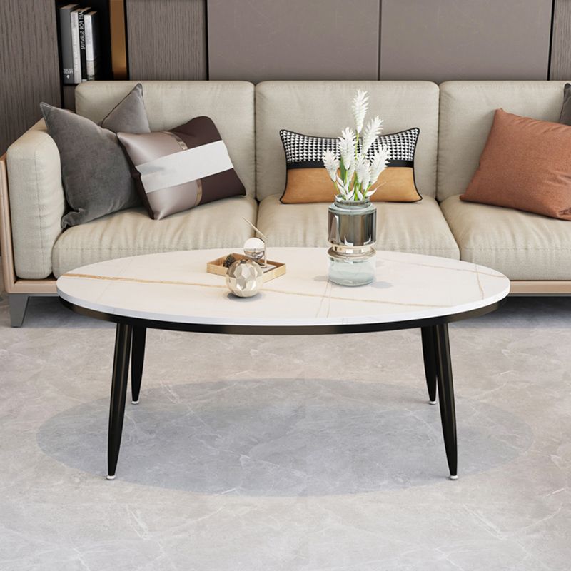 Glam Oval Coffee Table Slate Top 4 Legs Coffee Table for Living Room