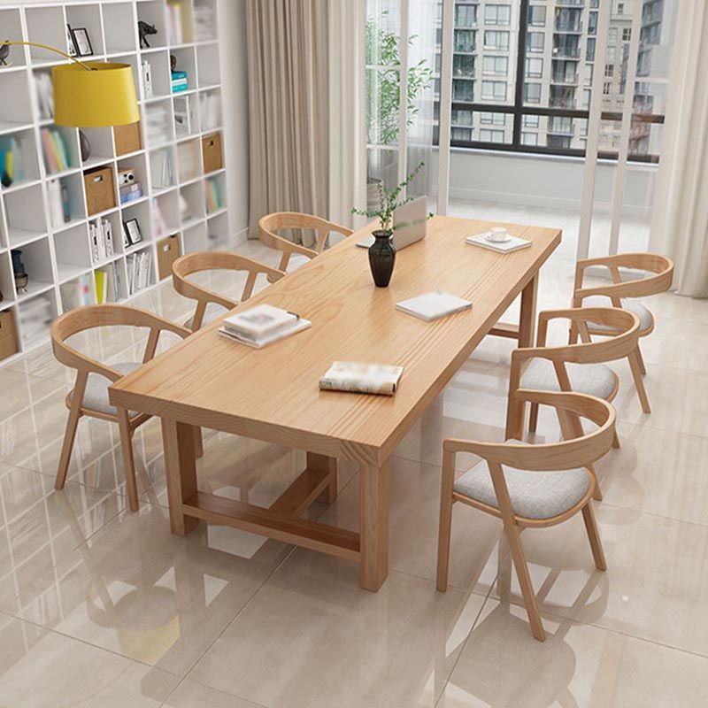 Table de salle à manger rectangulaire contemporaine en bois naturel en pin avec double piédestal
