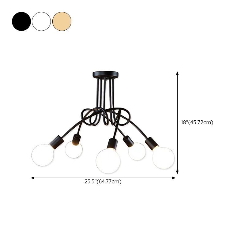 Industrial Style Iron Ceiling Light 5-Lights Curve Shape for Bedroom