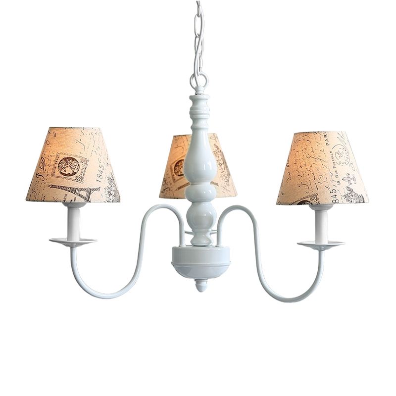 Fabric Tower Pendant Light 3 Heads Antique Stylish Chandelier in Beige for Restaurant