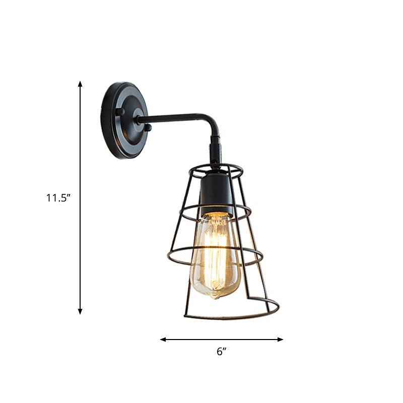 Black Cone Cage Rotating Wall Lamp Industrial Metal 1 Head Bedroom Sconce Wall Lighting
