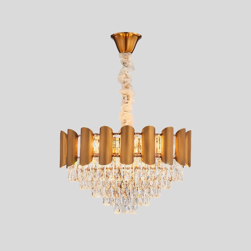 Tapered Crystal Suspension Lamp Modernism 6-Light Dining Room Chandelier Lighting in Brass