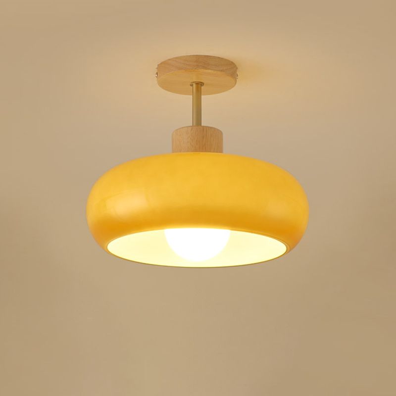 Drum Shape Glass Flush Light Modern Style 1 Light Flush Mount Ceiling Light