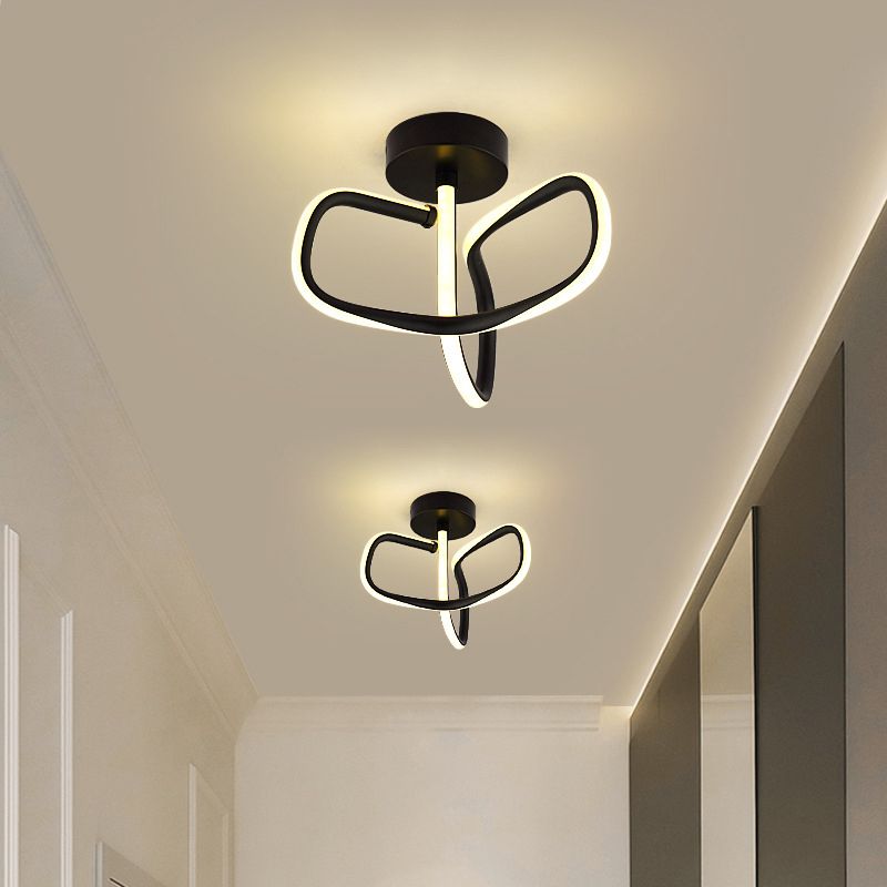 Metal Linear Shape Flush Mount Light Modern Style 2 Lights Flush Ceiling Light in Black