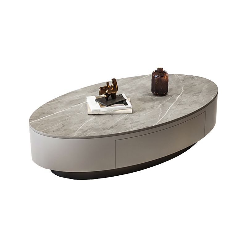 Glam 13.7" H Oval Slate Coffee Table Iron Drum Cocktail Table with Drawer