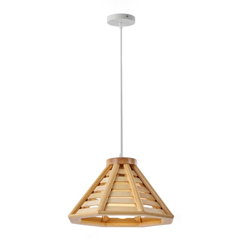 Pyramid Shape Hanging Lighting Modern Style Wood 1 Light Pendant Lamp for Dining Room