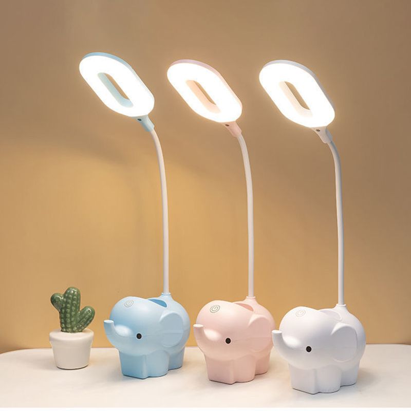 Lámpara de mesa de lectura creativa moderna Luz de mesa de elefante de 1 luz con puerto USB