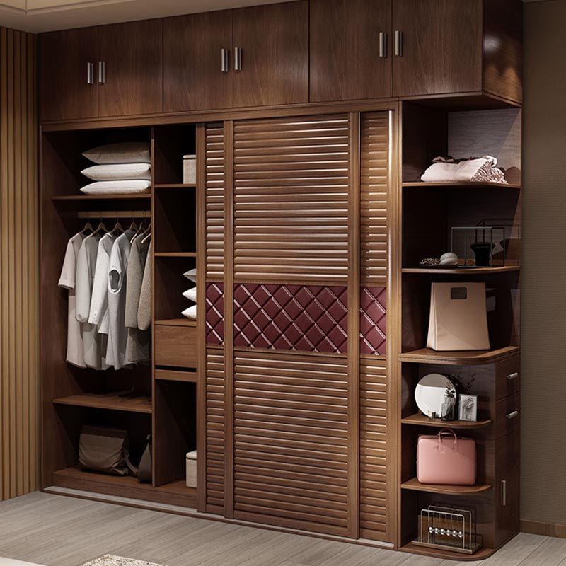 Bedroom Wardrobe Storage Cabinet Artificial Wood Modern - Armoire with Shelves