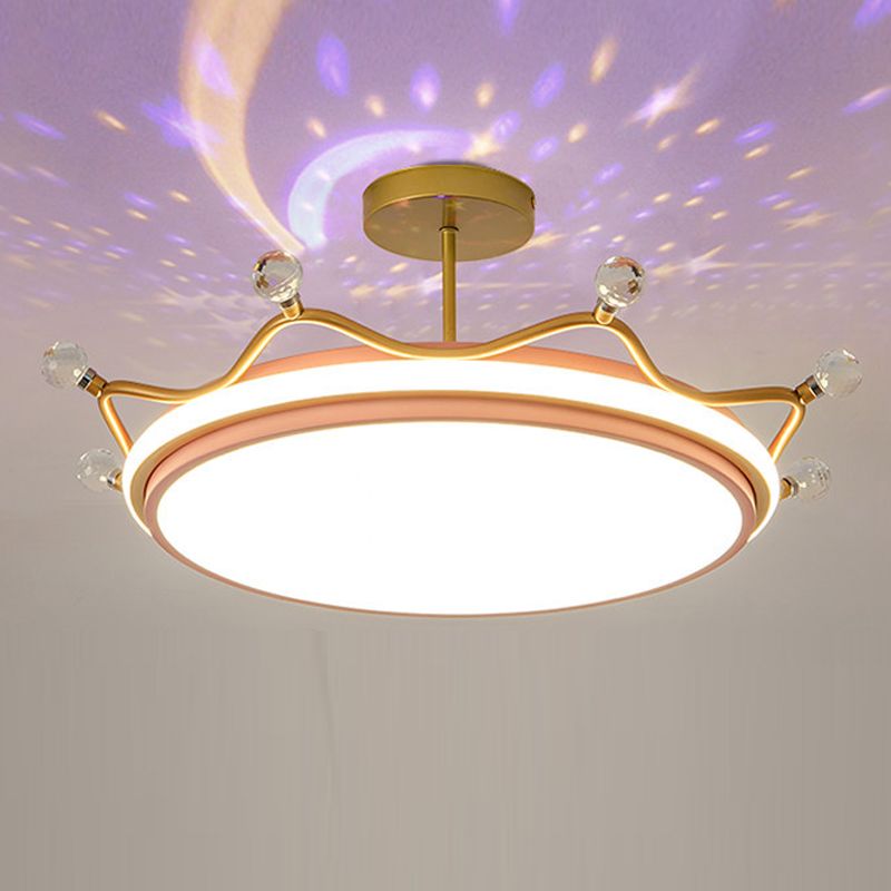 Crown Semi-Flush Ceiling Light with RGB Sky Projection Design Cartoon Flush Mount Light Fixture