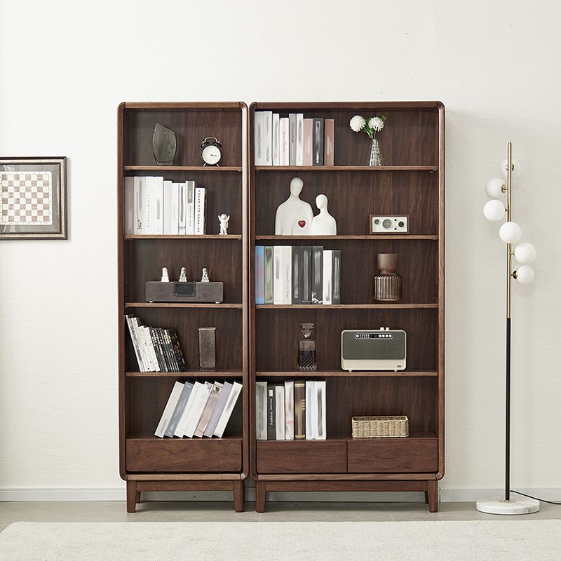 Modern Style Closed Back Bookshelf Standard Solid Wood Bookcase with Drawers