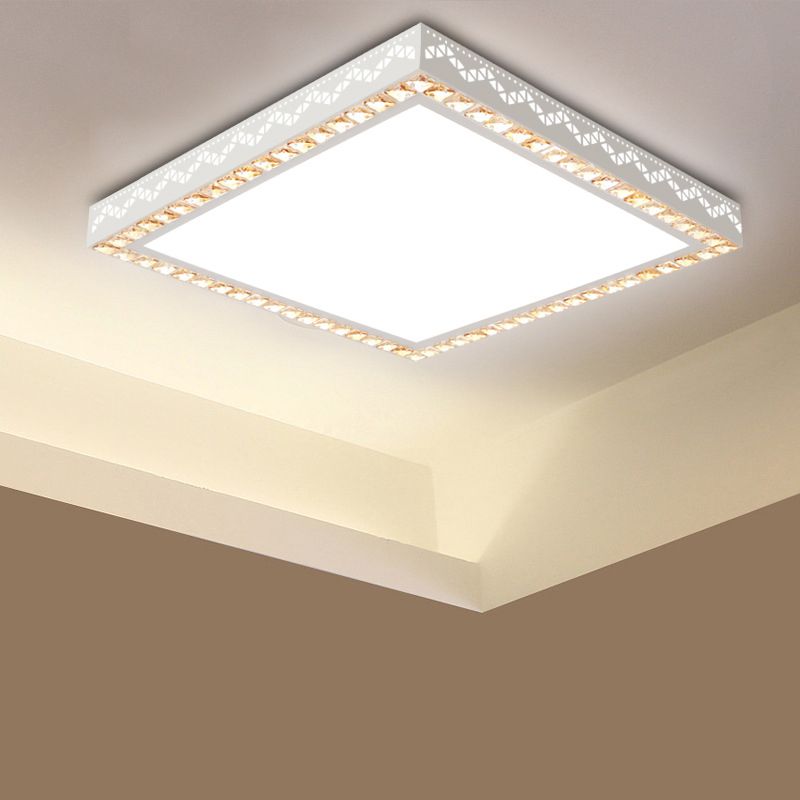 Nordic Geometric Shaped Ceiling Lamp Crystal Living Room LED Flush Mount Light in White