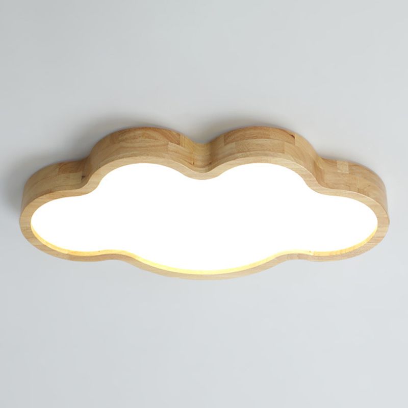 Log Color LED Ceiling Light in Modern Creative Style Wooden Cloud Flush Mount with Acrylic Shade