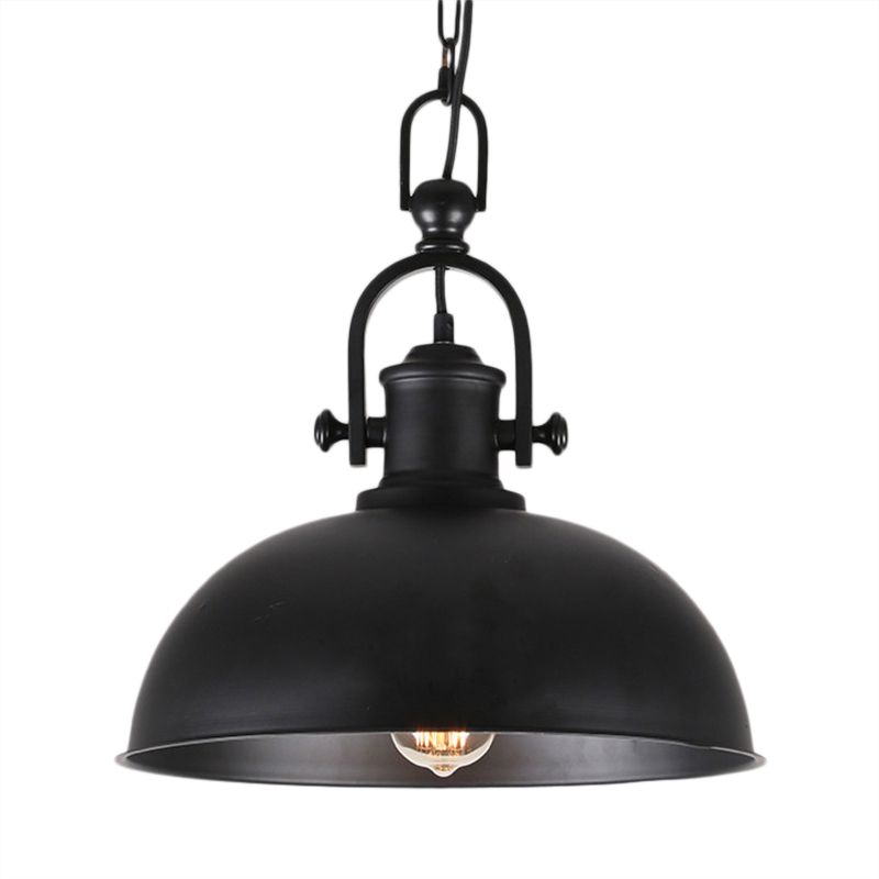 Bowl Shade Metal Pendant Light Industrial 1 Bulb Bedroom Hanging Light with 23.5" Adjustable Chain in Black