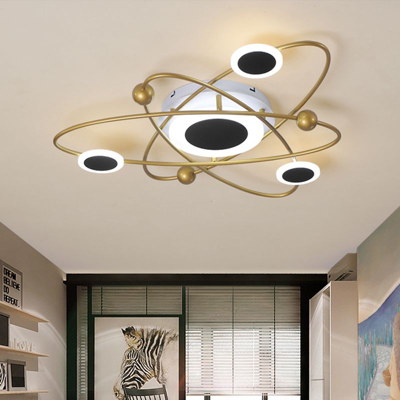 Metallisch 3-Oval Ring Bündig Mount Ceiling Licht Zeitgenössische LED Gold Flushmount in Warm/White Light for Living Room