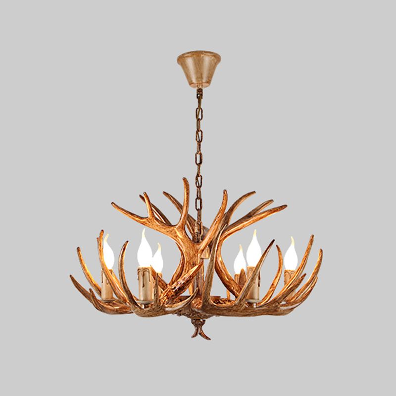 Antler Shape Resin Chandelier Light Rustic Restaurant Pendant Light Fixture in Brown