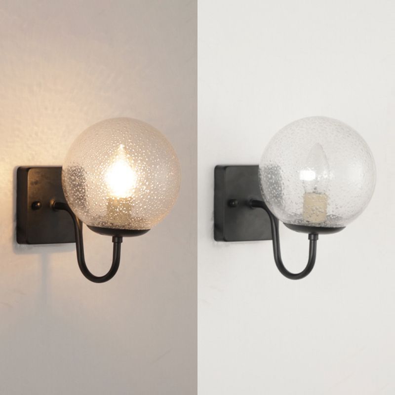 Industrial Glass Wall Light Globe 9.5" High Wall Sconce in Black for Bedroom
